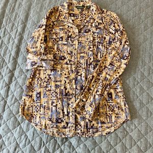 Eddie Bauer button down blouse blue & mustard in Medium